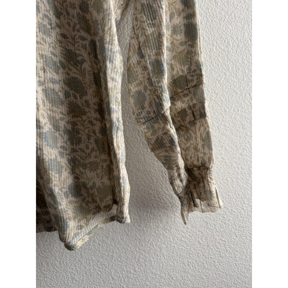 Faherty Organic Cotton Floral Pintuck Button Down Ruffle Neck Shirt Size Small - Picture 3 of 7